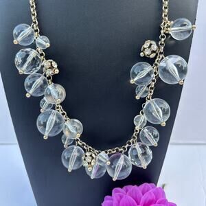 J. CREW STATEMENT NECKLACE Clear Bead Bubble Gold Tone
